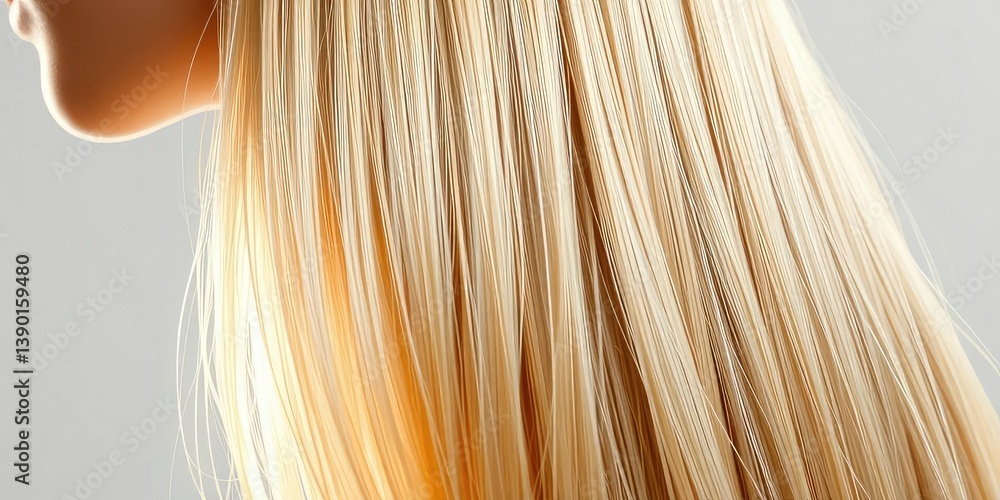 Naklejka premium Lustrous, long, straight blonde hair cascading down, healthy shine, smooth, detail