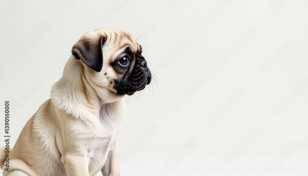Obraz premium Pug puppy in profile view against white backdrop, white, cute