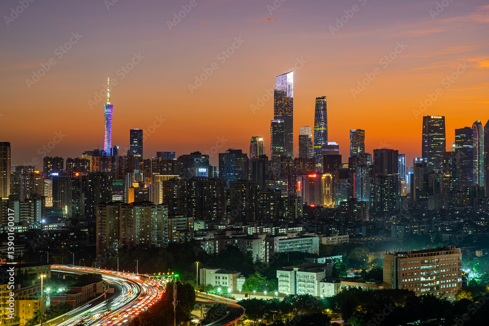Fototapeta premium Night view of the city skyline of Zhujiang New Town CBD, Guangzhou, China