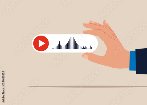 Arm holding voice message. Goal and target, business development. Discussion, conversation, meeting, team communication. Flat vector illustration.