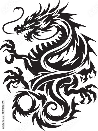 Wallpaper Mural Tribal Dragon Tattoo Vector Illustration – Black Stylized Mythical Beast Design

 Torontodigital.ca