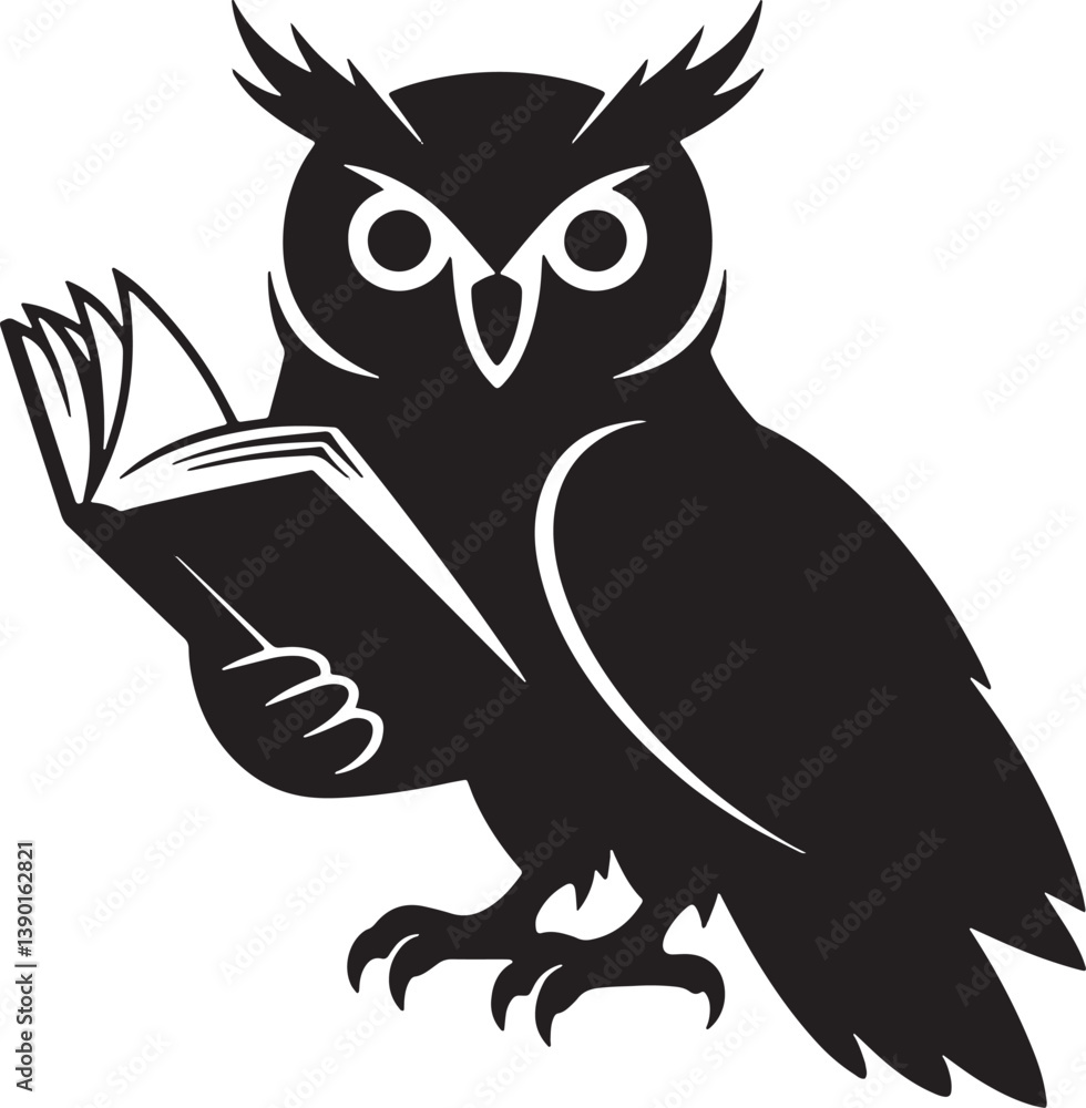 Naklejka premium Owl with a Book silhouette vector design