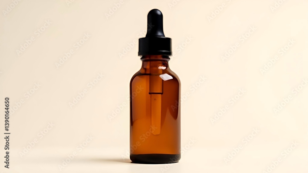 Serum bottle mock up with a dropper cap, dark brown glass. Light background. Skincare and hydration concept Serum bottle mock up with a dropper cap, dark brown glass. Light background. Skincare and hydration concept