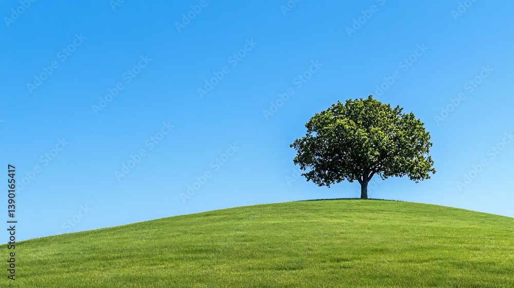 Solitary tree on grassy hill under blue sky. (1) Solitary tree on grassy hill under blue sky. (1)