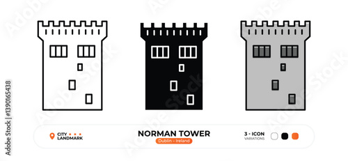 Norman Tower Line Icon. Dublin, Ireland, Landmark, Silhouette, Color Vector, Editable Stroke.