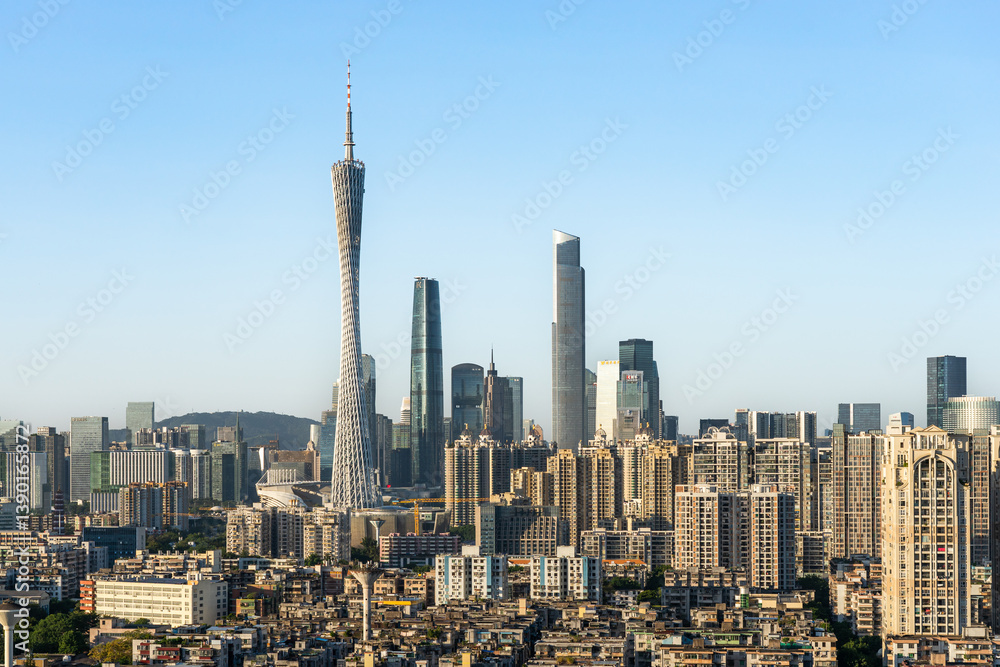Fototapeta premium Guangzhou Tower and Zhujiang New Town CBD city skyline scenery, China