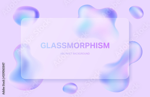 Glassmorphism Rectangle Template on Abstract Fluid Hologram Irdescent Gradient Backgrounds with Glossy Morph Effect  Frame Presentation Design, Modern Infographics Marketing Banner and Wallpaper.