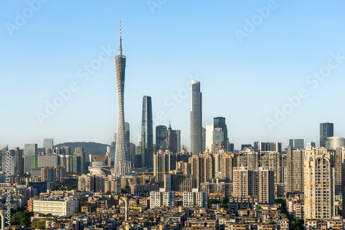 Guangzhou Tower and Zhujiang New Town CBD city skyline scenery, China