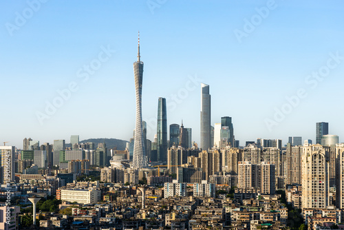 Guangzhou Tower and Zhujiang New Town CBD city skyline scenery, China