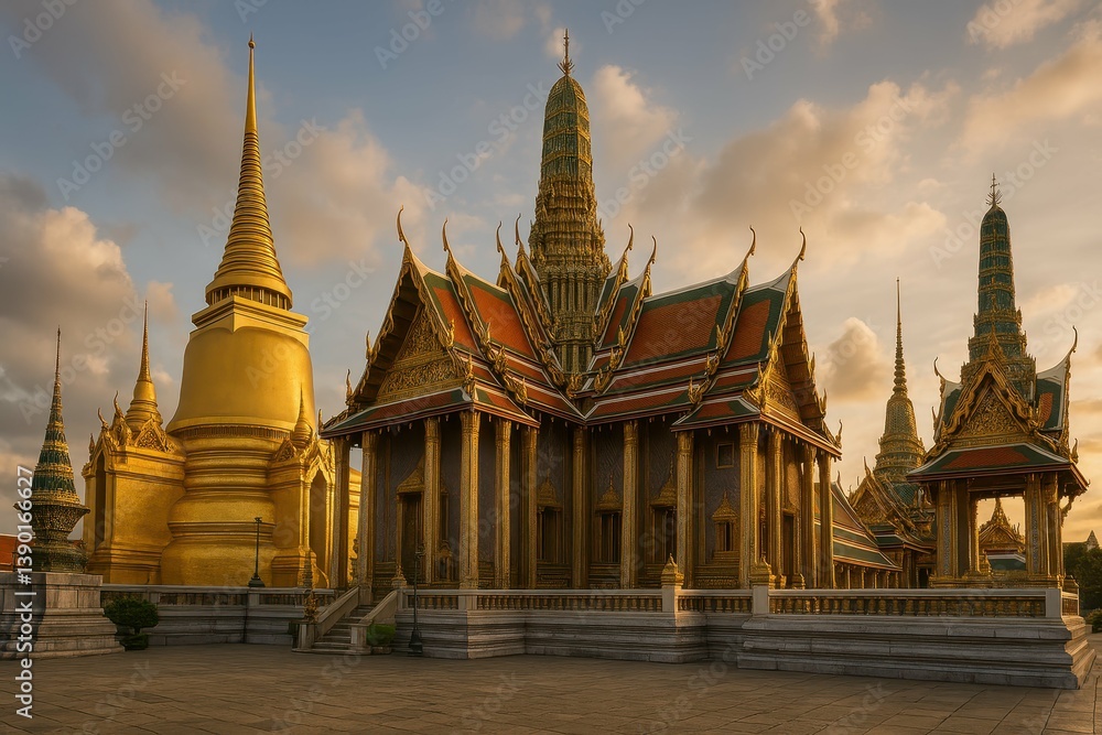 Fototapeta premium Grand Temple View at Sunset in Thailand's Historic Architecture