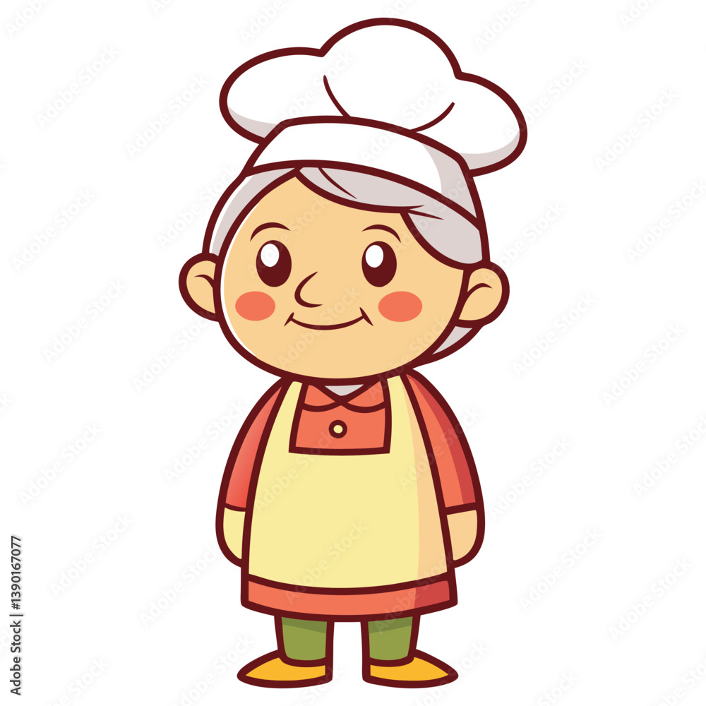 Cartoon Smiling Granny Chef with Apron, White Hat and Grey Hair on Transparent Background Cartoon Smiling Granny Chef with Apron, White Hat and Grey Hair on Transparent Background