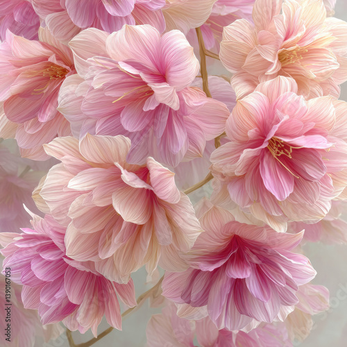 Delicate pink flowers with intricate petals create soft and romantic atmosphere, perfect for adding elegance to any setting