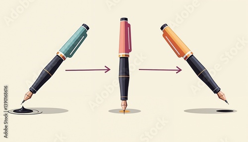 Infographic illustrating fountain pen ink flow and writing process