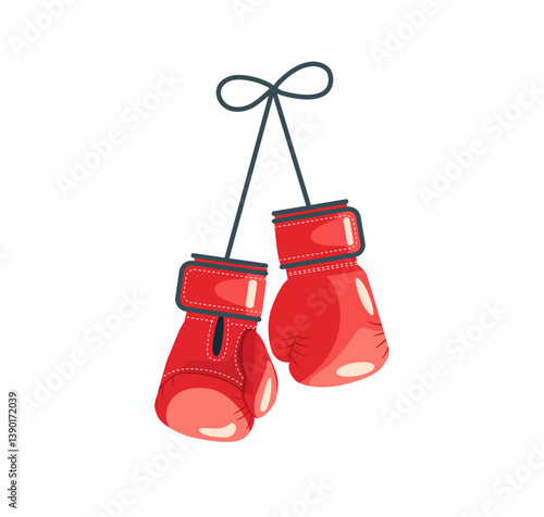 Red suspended boxing gloves, vector