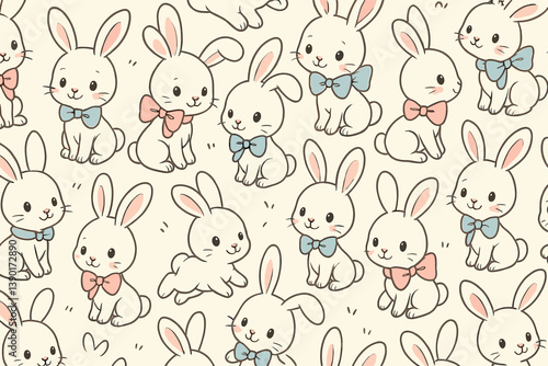 Cute bunny pattern with bow ties - adorable pastel rabbit design for easter and nursery decor