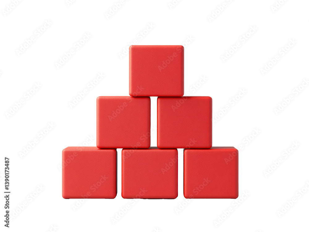 Red building blocks arranged in a pyramid shape for creative play on a transparent background, cut out Red building blocks arranged in a pyramid shape for creative play on a transparent background, cut out