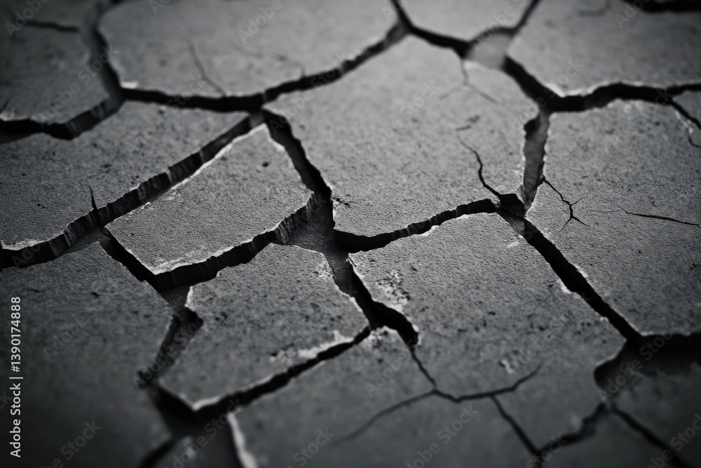 Fototapeta premium A close-up image of cracked, dry earth, highlighting the texture and patterns formed by drought or soil erosion, conveying a sense of desolation.