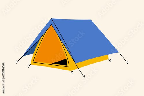 Camping tent illustration – colorful vector tent for outdoor adventure, hiking, travel, summer vacation, campsite, nature tourism, or wilderness exploration design themes. Flat cartoon style.