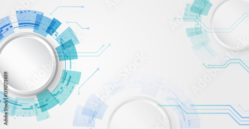 Abstract design consisting of circles, shadows, particles, dots and lines on a gray background. Technological futuristic concept. High-tech communication design for presentation or banner.