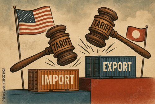 Obraz na płótnie Import and Export Trade with Tariff Impact on Economy and Commerce w salonie