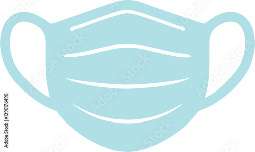 Flat illustration of a light blue surgical mask icon with ear straps, representing medical protection, public health safety, and personal hygiene in healthcare settings.