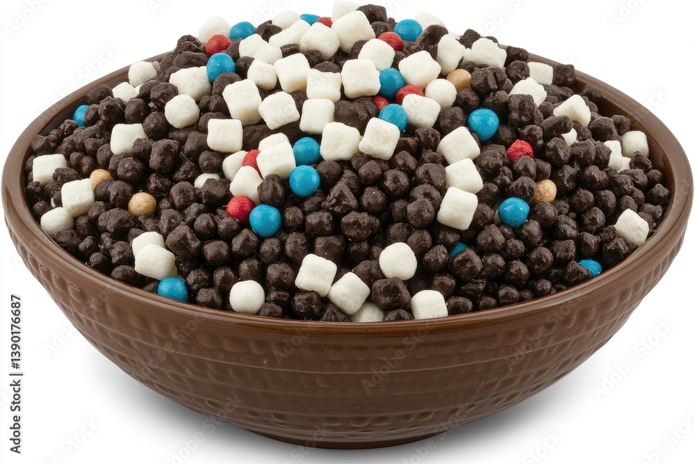 Chocolate-covered mix in a bowl Chocolate-covered mix in a bowl