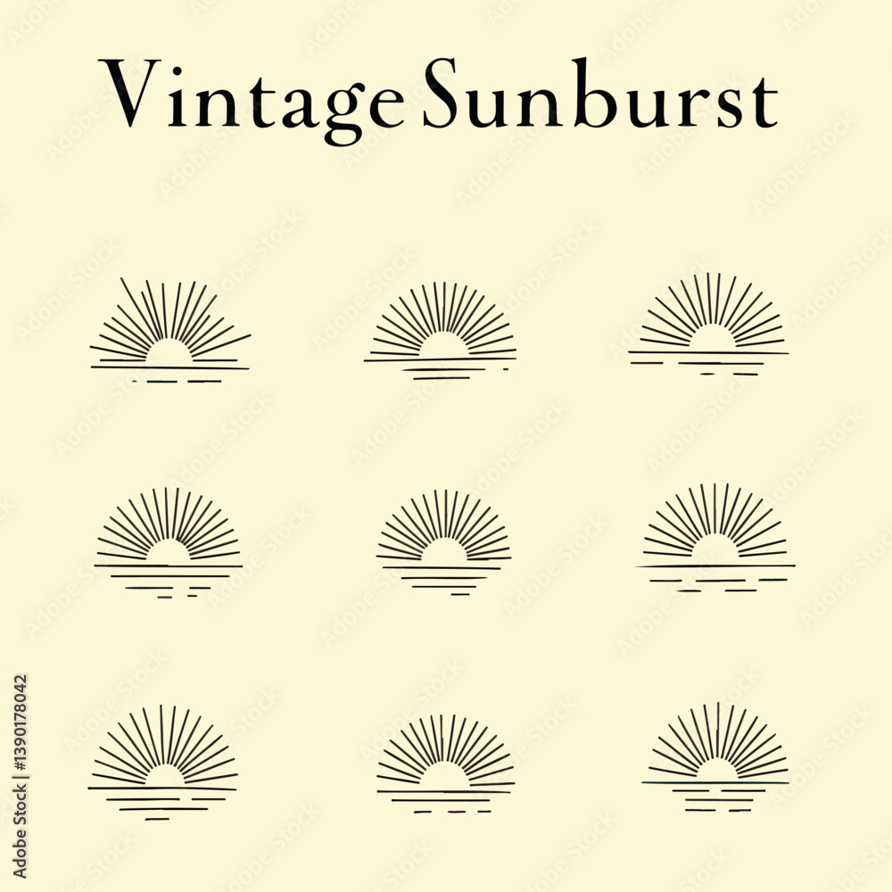 Fototapeta premium nine vintage sunburst designs over water
