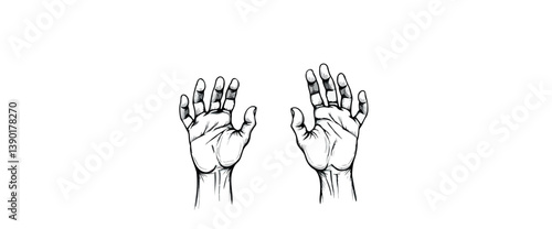 two hands reaching upward in a detailed black and white