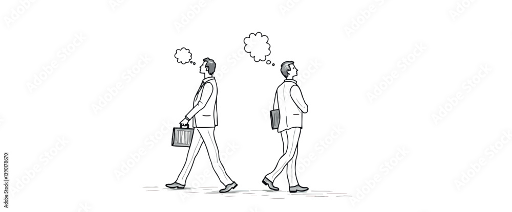 two pensive businessmen walking in opposite directions two pensive businessmen walking in opposite directions