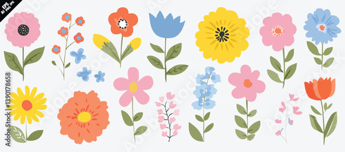 Wallpaper Mural colorful simple vector illustration of spring flowers in bright pastel and yellow tones Torontodigital.ca