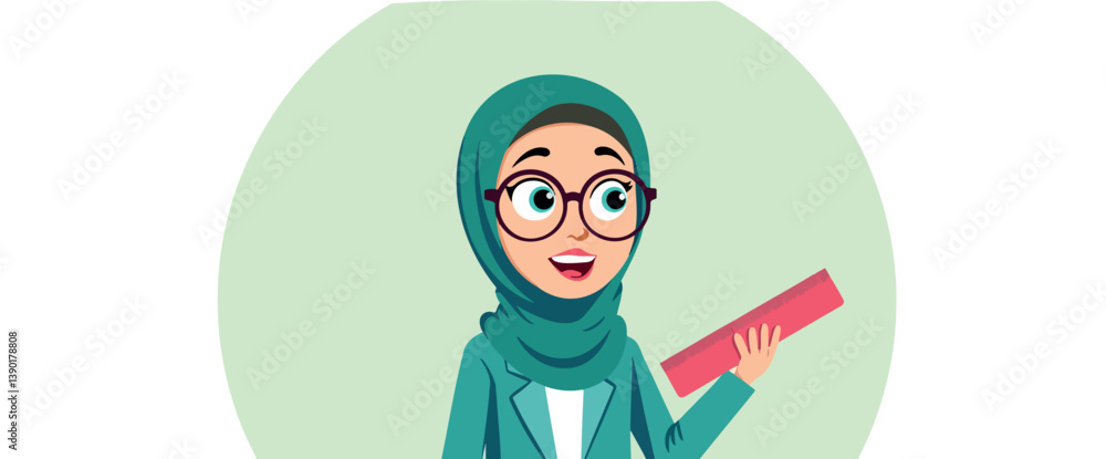 smiling woman in teal hijab and glasses holding a pink rectangular object smiling woman in teal hijab and glasses holding a pink rectangular object