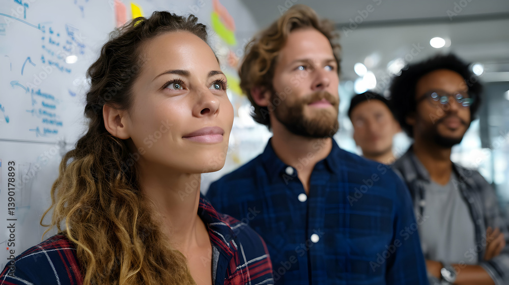 Fototapeta premium Diverse team contemplating future possibilities in collaborative environment