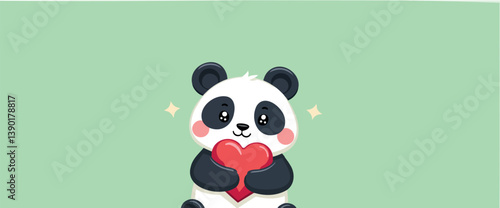 adorable panda bear holding a red heart