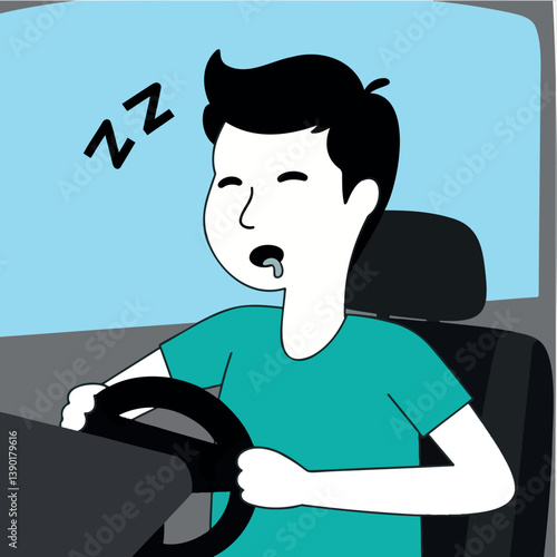 tired man asleep while driving a car.