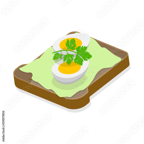 3D Isometric Flat Vector Illustration of Tasty Breakfast, Healthy Toasts Set. Item 10