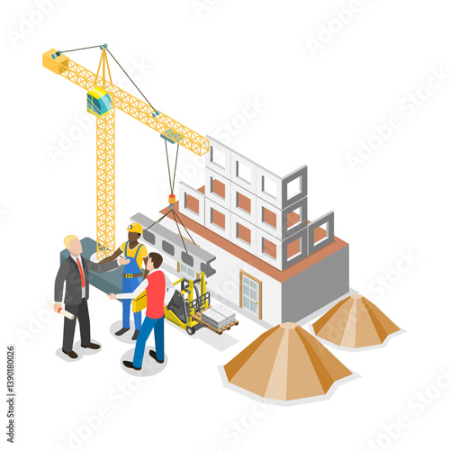 3D Isometric Flat Vector Illustration of Builders And Architects , Construction Business. Item 5