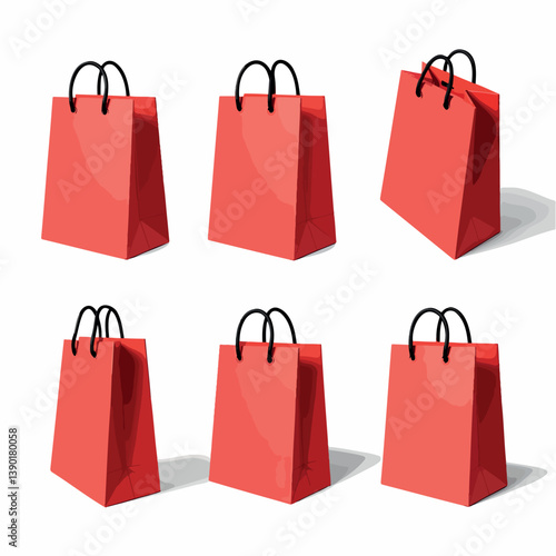 six red shopping bags displayed in various positions