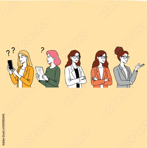 five confident businesswomen in various professional poses