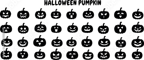 thirty-six unique black and white halloween pumpkin illustrations