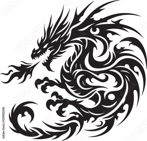 Wallpaper Mural Tribal Dragon Tattoo Vector Illustration – Black Stylized Mythical Beast Design Torontodigital.ca