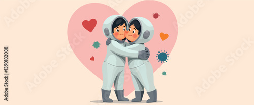 Obraz na płótnie two astronauts in protective suits embrace symbolizing hope and unity during a w salonie