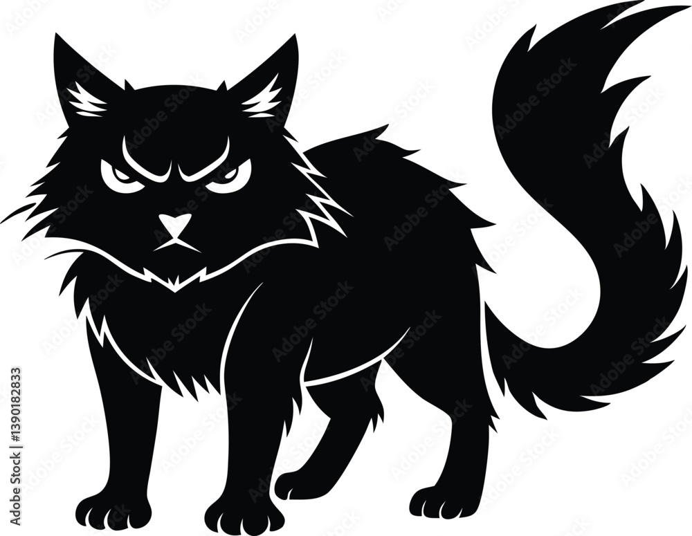 Obraz premium Angry Ragdoll Cat Silhouette Vector Symbol Icon on White Background.