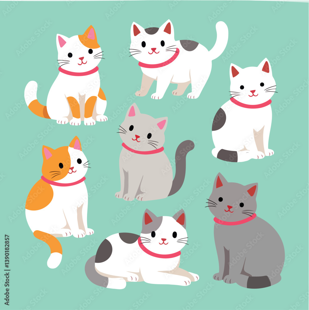 six charming cats in various poses and colors six charming cats in various poses and colors