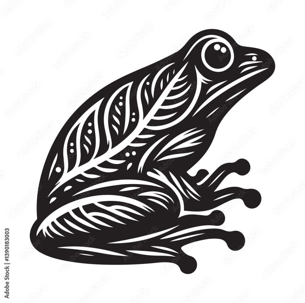 Naklejka premium Frog silhouette jumping, climbing a plan, line art vector.