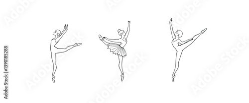 three drawings of ballerinas in elegant poses