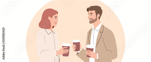 two colleagues enjoying a coffee break conversation