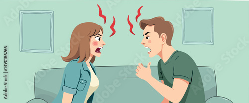 angry couple having a loud argument on a sofa