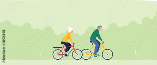 active senior couple enjoying a leisurely bike ride in a park