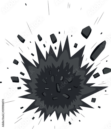 grayscale depicting a powerful explosion with sharp jagged shapes radiating outwards