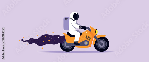 astronaut riding an motorcycle through a cosmic trail